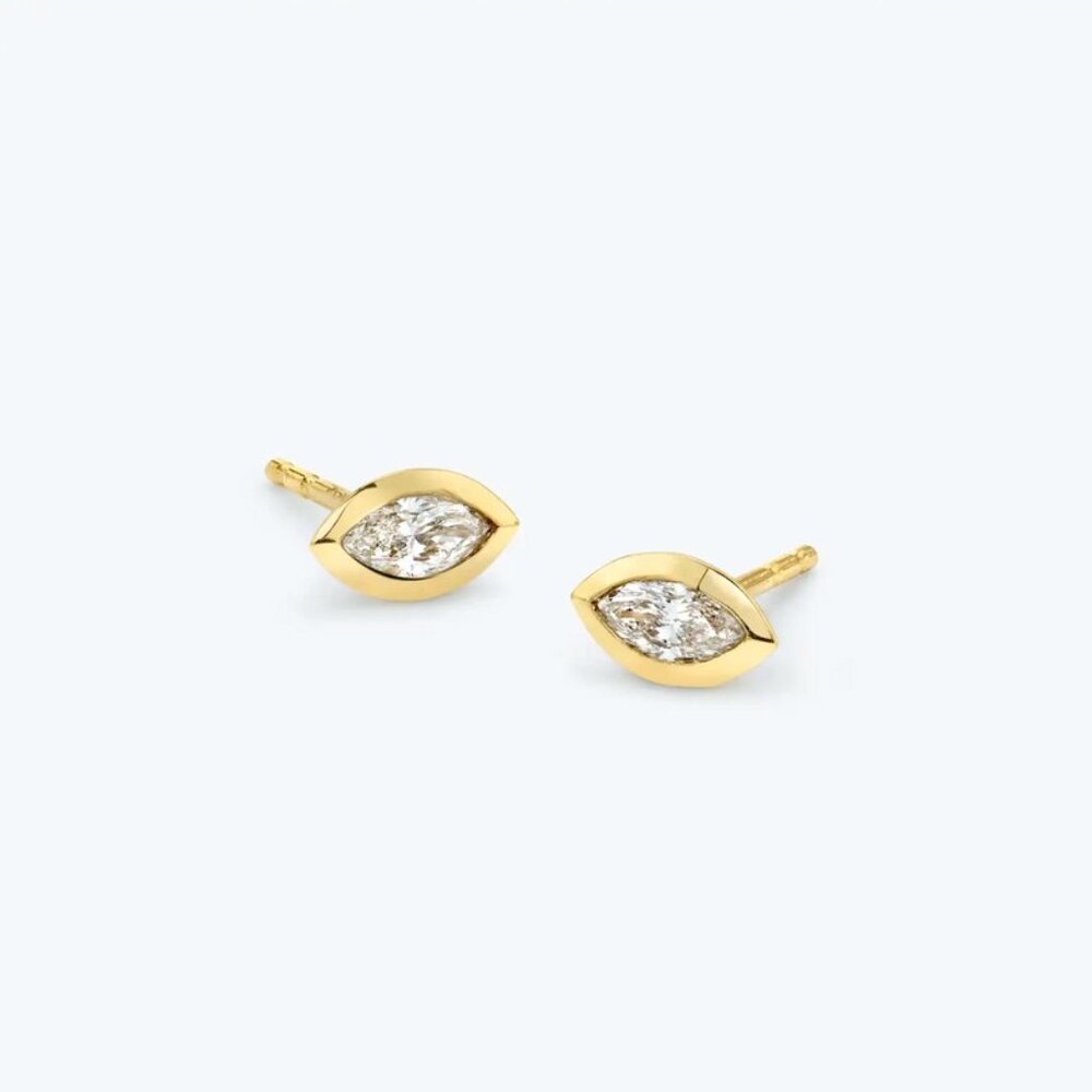 Marquise Diamond 14K (or 18k upon request) Yellow Gold Stud Earrings